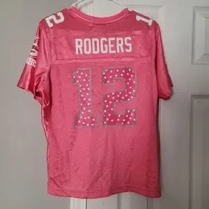 Reebok Aaron Rodgers jersey women's large pink and white Green Bay Packers  12